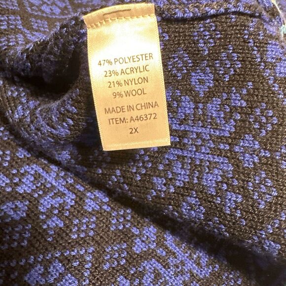 Appleseeds Cardigan Women 2XL  Royal Blue Black Fair Isle Wool Nordic Snowflake - Picture 10 of 12
